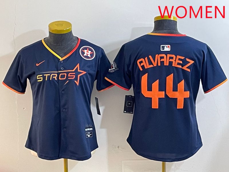 Women Houston Astros #44 Alvarez Drak Blue Three generations Joint Name 2025 Nike MLB Jersey style 41011->women mlb jersey->Women Jersey